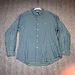 Ralph Lauren Button Down Shirt Mens XL Green Blue Plaid Orange Pony Long Sleeve